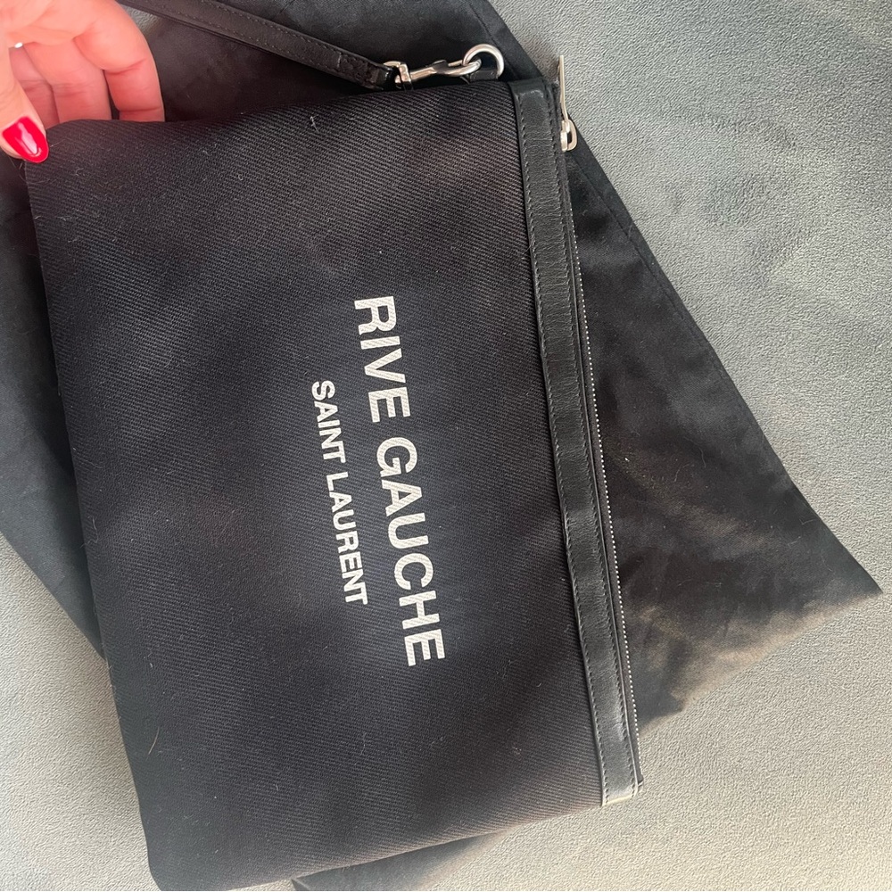 Saint Laurent Rive Gauche Canvas/ Leather Zip Pouch - Picture 8 of 9